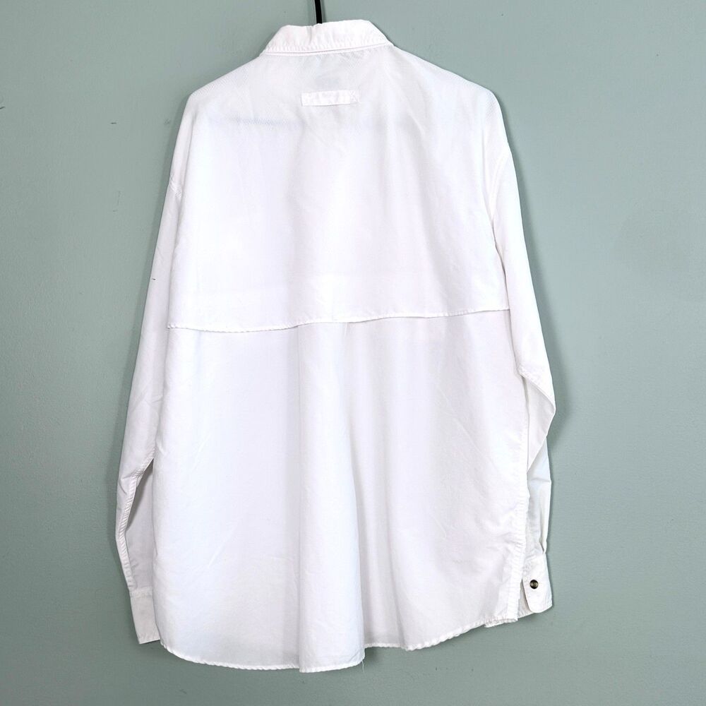 LL Bean Button Up Shirt Mens Large White Vented Fisherman Outdoor Fishing